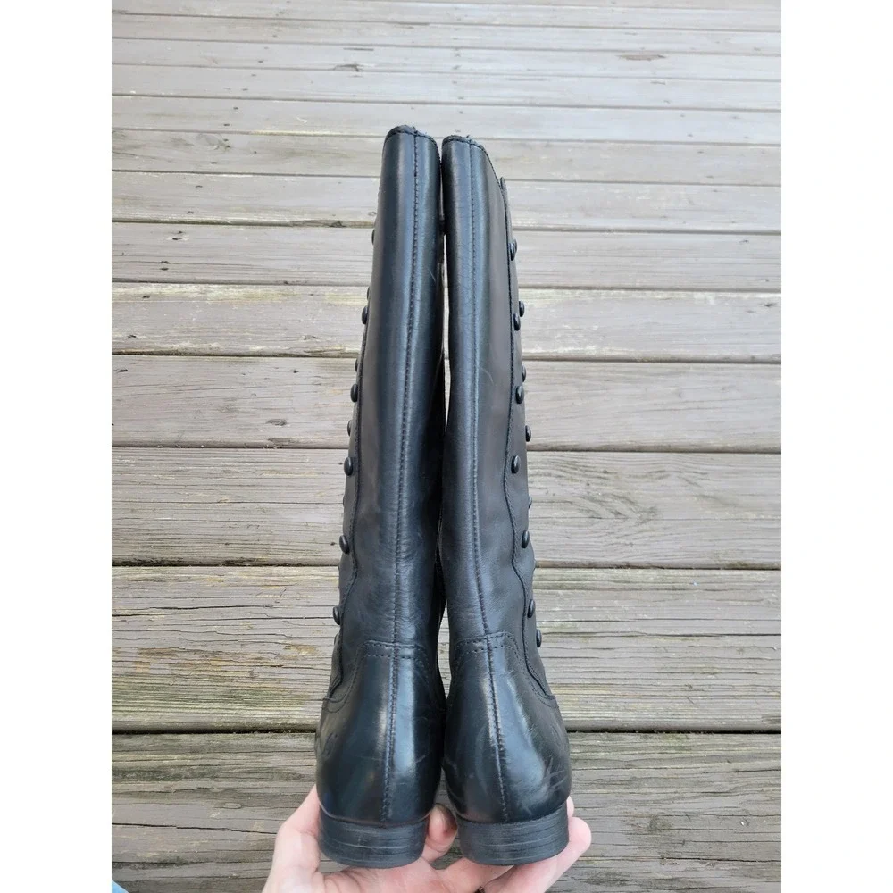 Born Martika‎ Boots Black Leather Button Tall Knee High Side Zip Size 7.5
